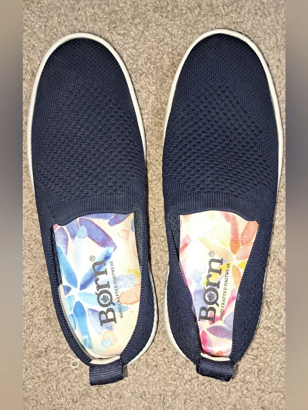 Ladies Born Shoes Navy Blue Knit Slip On Platform Casual Comfort Sneakers Size 7